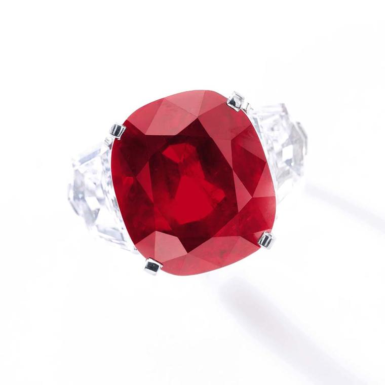 This extremely rare Burmese ruby, with its "pigeon's blood" hue, will be offered at auction by Sotheby's Geneva at its Magnificent Jewels and Noble Jewels auction on 12 May, with an estimated value of $12-18million. Named The Sunrise Ruby, it looks set to