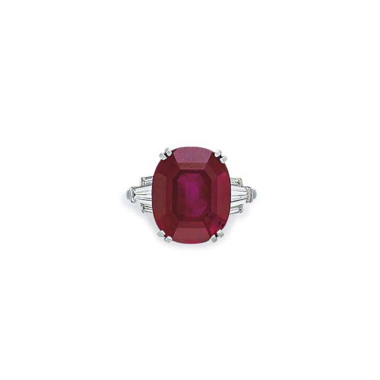 Colored gemstones are always of interest at auction, and this cushion-cut Burmese ruby sold for $2.17 million at Christie's New York.