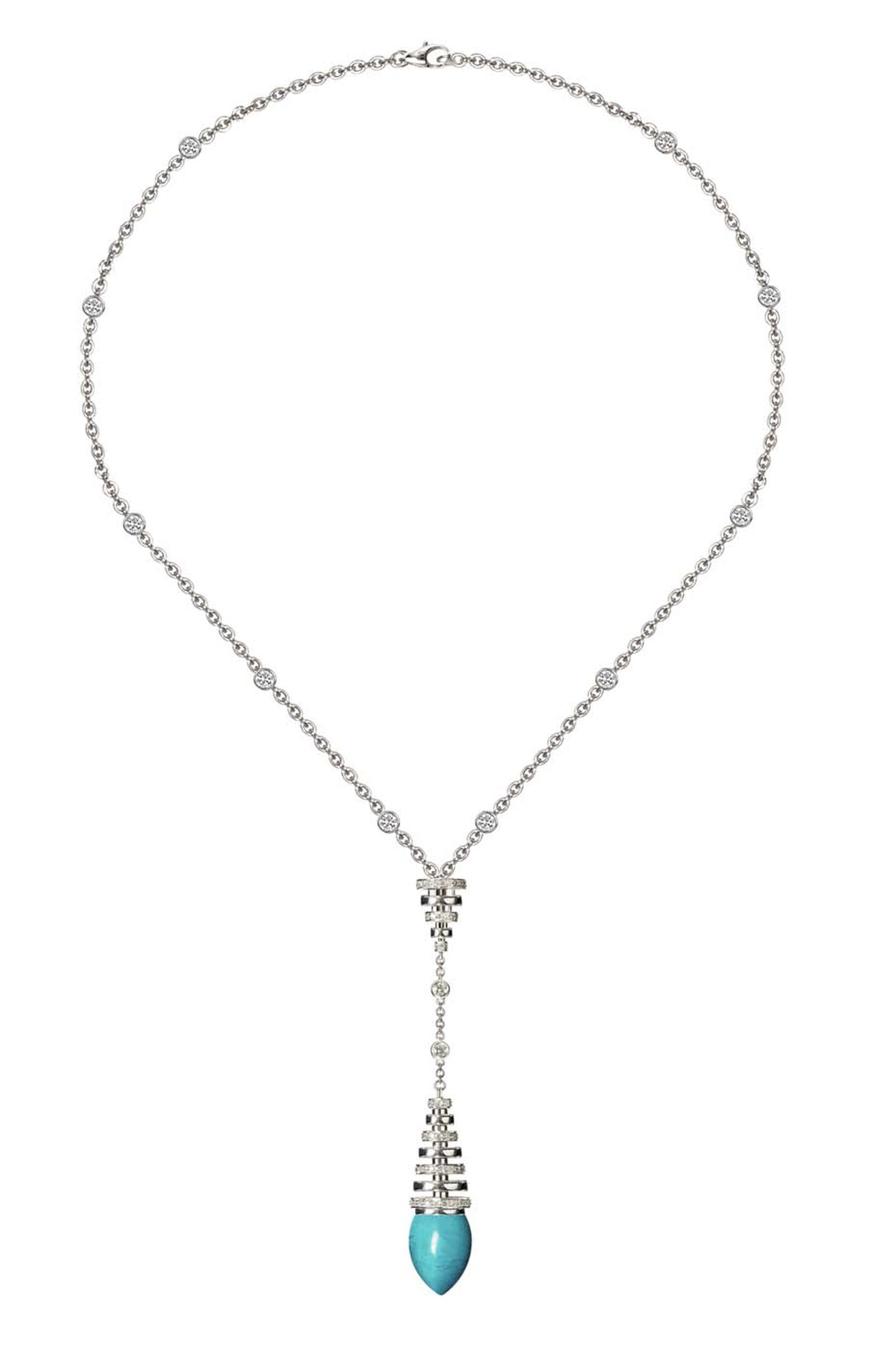 Avakian turquoise necklace in white gold with diamonds, from the Riviera collection.