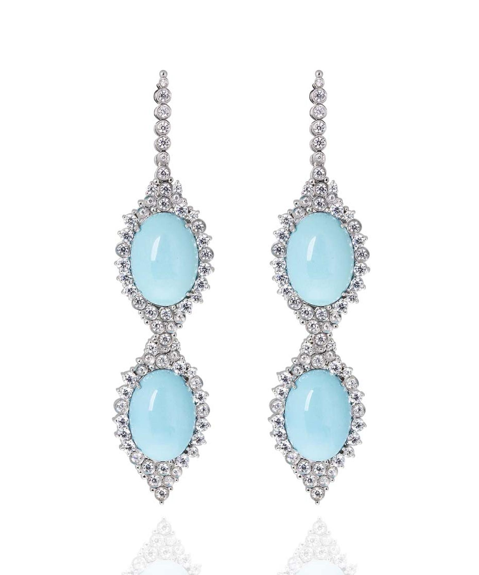 Carla Amorim earrings set with rare Sleeping Beauty turquoise in white gold, accentuated by brilliant-cut diamonds.