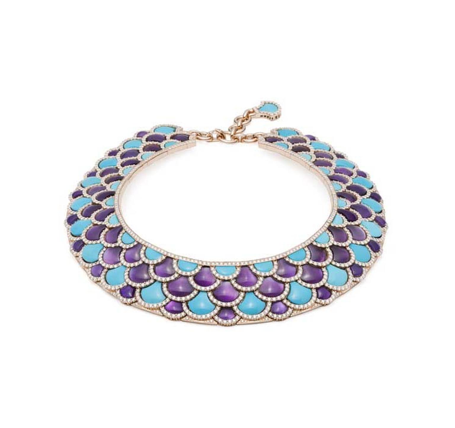 Giampiero Bodino Mosaico necklace with turquoise, amethysts and brilliant-cut diamonds.
