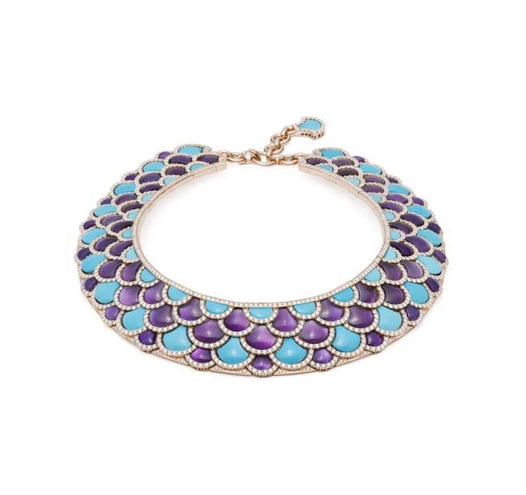 Giampiero Bodino Mosaico necklace with turquoise, amethysts and brilliant-cut diamonds.