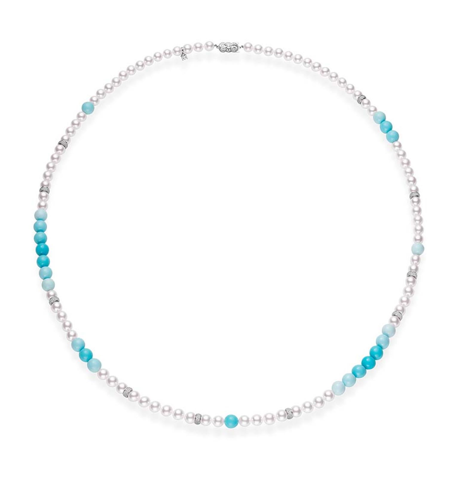 Mikimoto pearl necklace, interspersed with graduated turquoise.