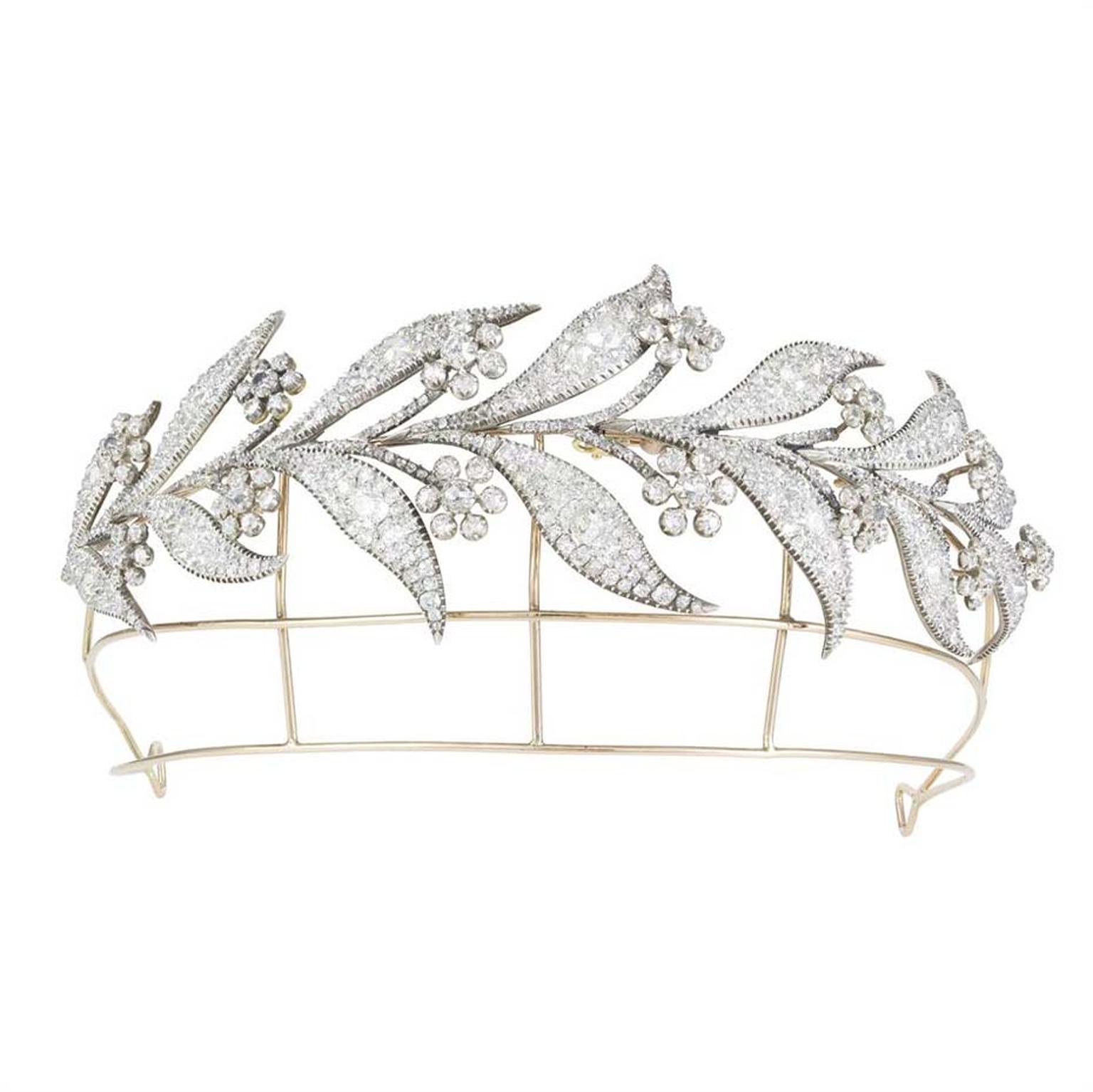 The so-called Downton Abbey tiara dates back to the 1800s and is pavé set with 45ct of old-cut diamonds. Currently for sale at Bentley & Skinner, it was originally given to Princess Louise on her wedding day in 1889 and, more recently, was worn by Lady Ma