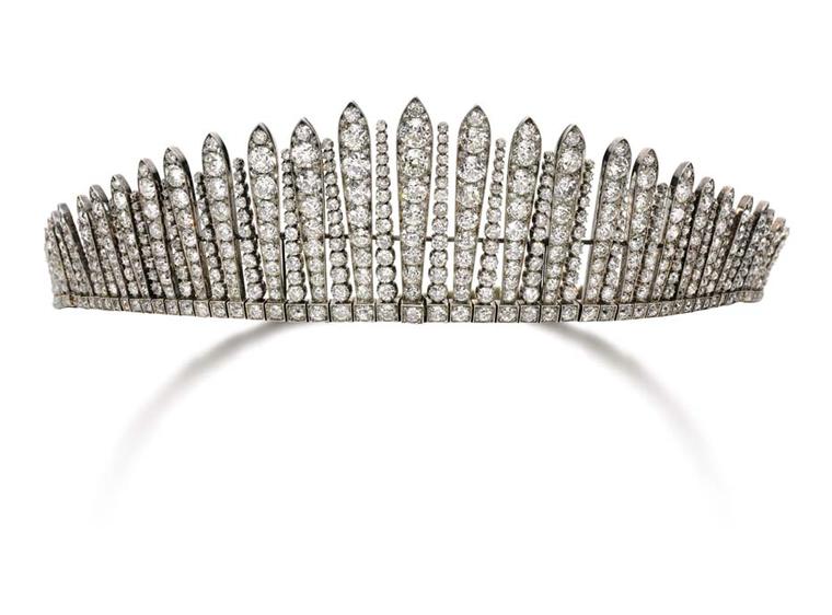 Dating back to the 1880s, this “tiara russe” diamond tiara, with a design based on the head ornaments worn by the Russian kokoshniks, will be auctioned at Sotheby’s Geneva this May (estimate: $150-295,000).