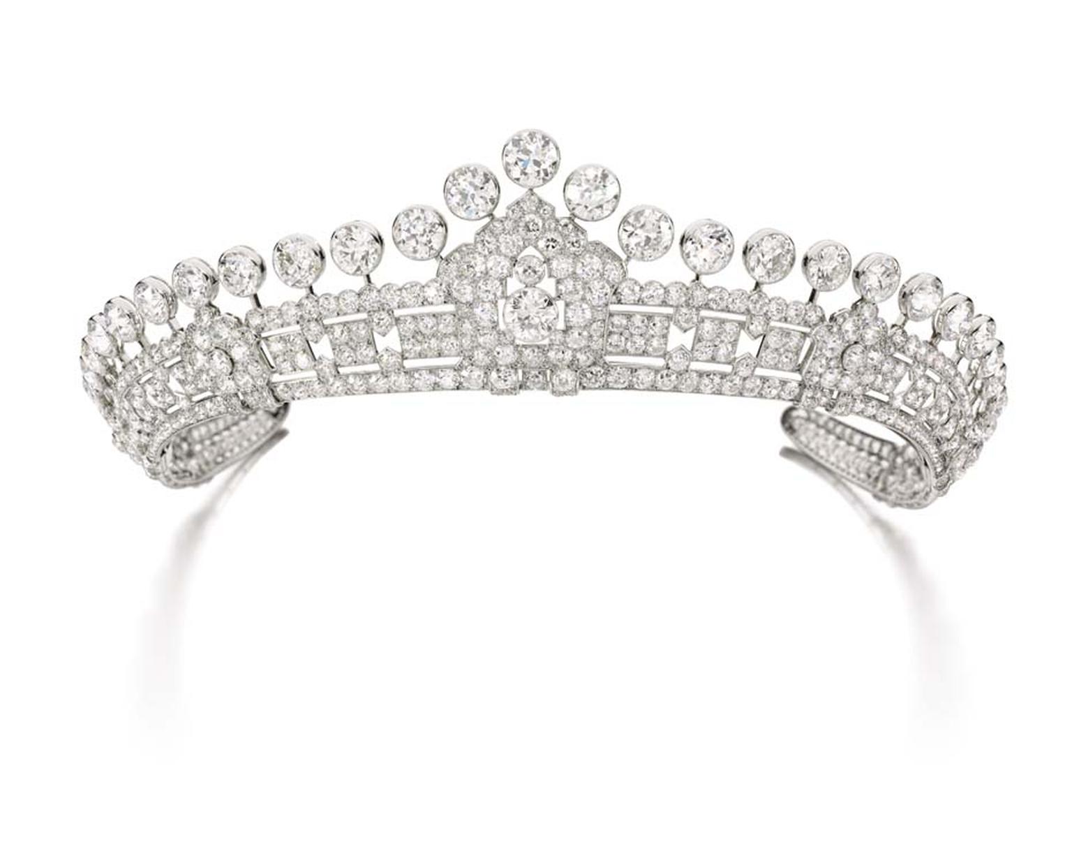 A 1930s’ Cartier diamond tiara is one of three vintage-style tiaras from the estate of Mary, Duchess of Roxburghe, set to go under the hammer at next month’s Magnificent Jewels and Noble Jewels Sale at Sotheby’s Geneva.