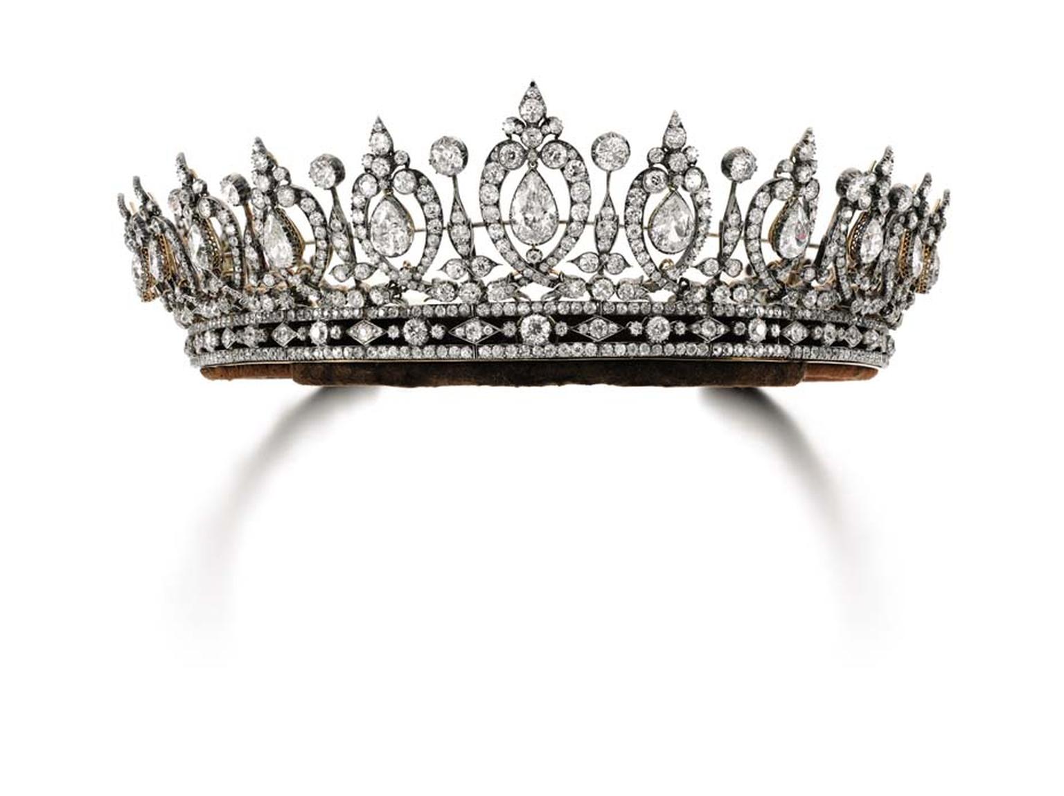 This intricate diamond tiara from the estate of the Duchess of Roxburghe, which will be auctioned by Sotheby's Geneva on 12 May, dates back to the last quarter of the 19th century and can also be worn as a necklace (estimate: $306-510,000).