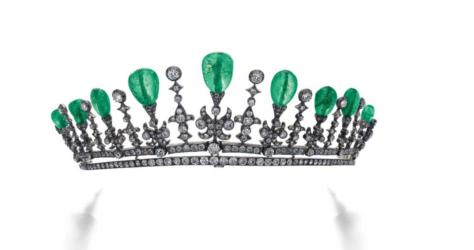 From the early 20th century, this elegant emerald and diamond tiara is one of five vintage tiaras that will go under the hammer at Sotheby’s Geneva next month as part of its Magnificent Jewels and Noble Jewels auction (estimate: $40-60,000).