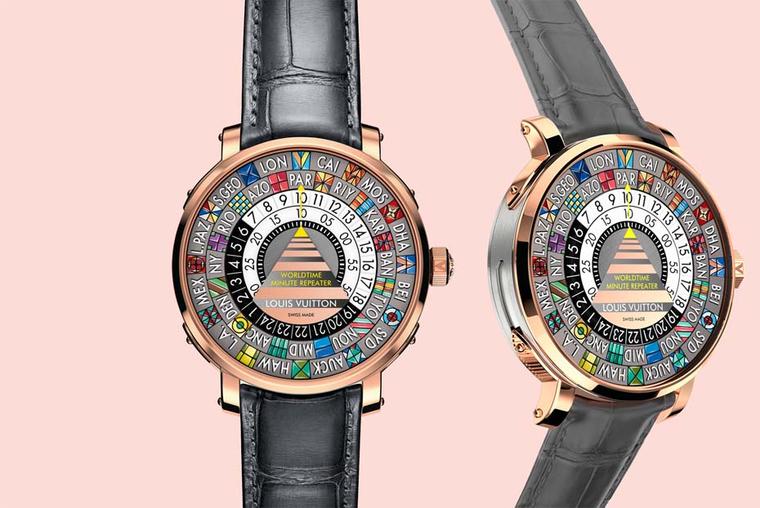 Louis Vuitton's new Escale Worldtime Minute Repeater chimes the home time on demand and gives you local time without the aid of hands. A remarkable watch, both mechanically and aesthetically, made by Louis Vuitton's Swiss watchmaking manufacture La Fabriq