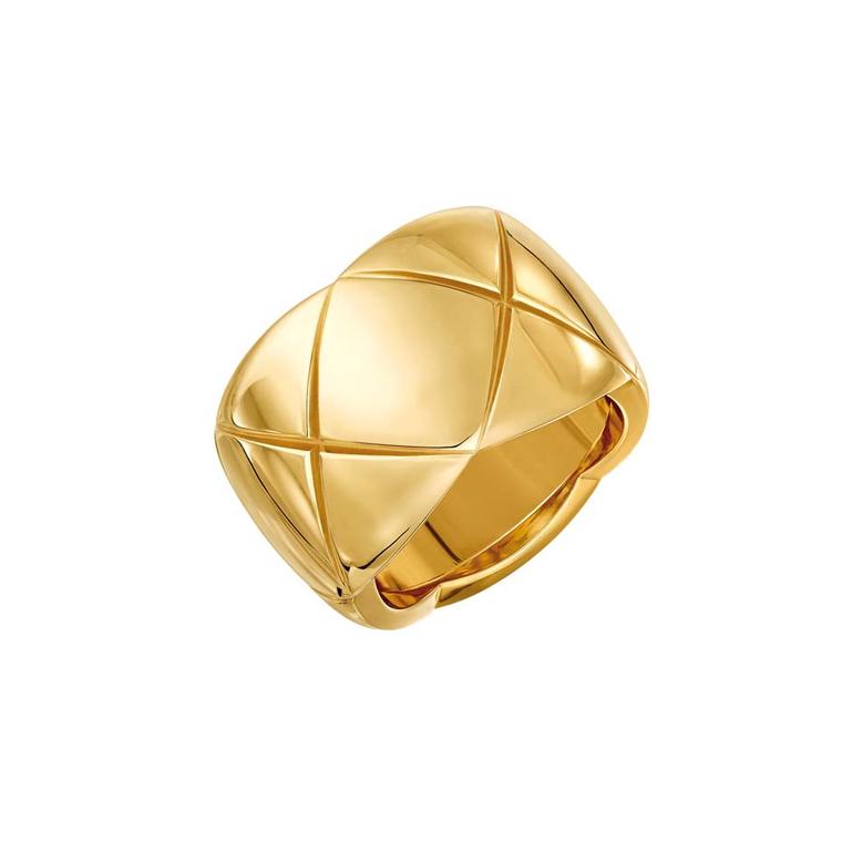 Large Chanel Coco Crush ring in yellow gold.