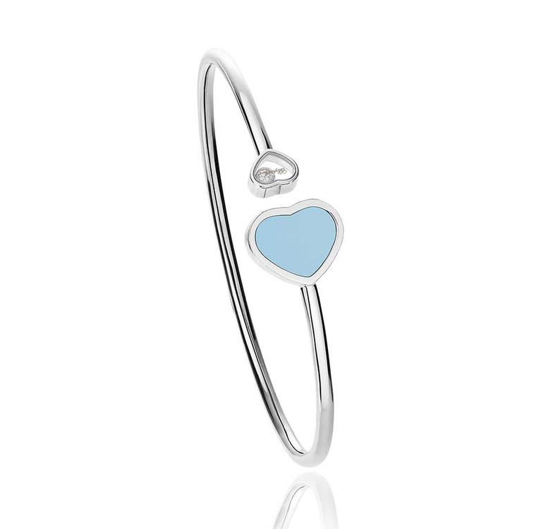 Chopard Happy Heartsbracelet in white gold with turquoise and a single mobile diamond.