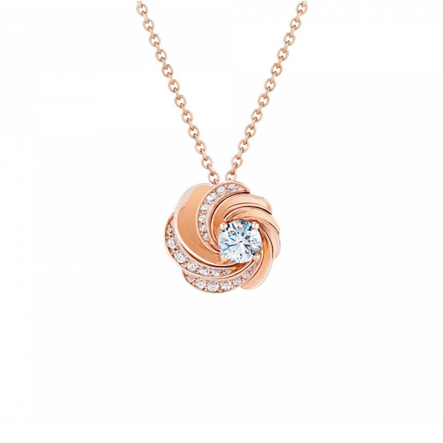 De Beers Aria rose gold necklace with diamonds.