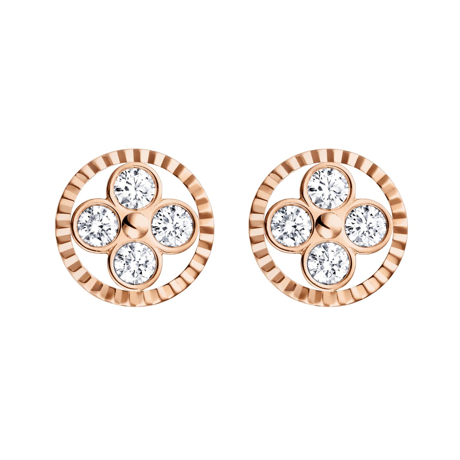 Louis Vuitton rose gold and diamond Sun earrings from the Monogram collection.