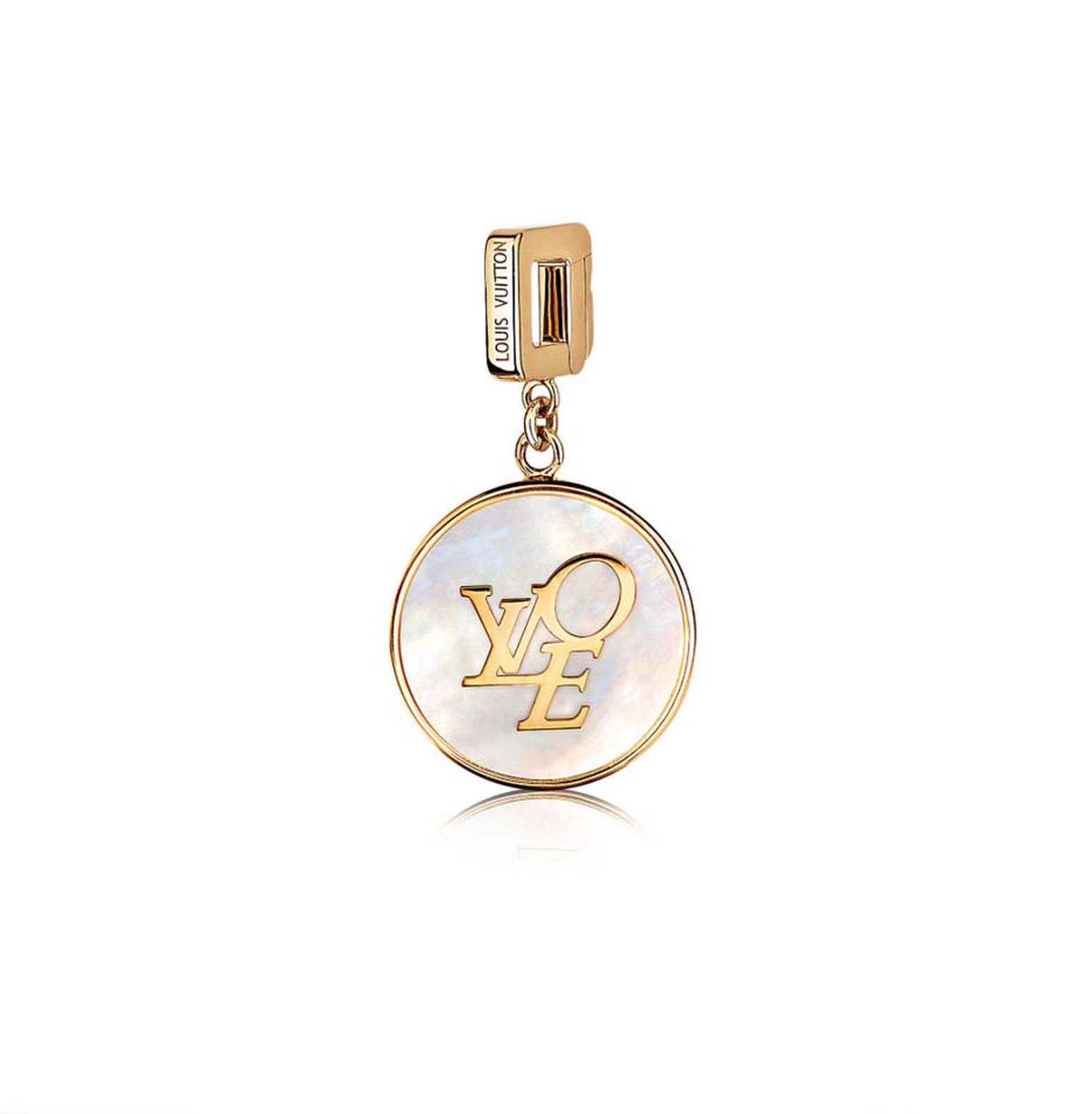 Louis Vuitton rose gold and mother-of-pearl Love pendant, which can be worn on a bracelet or as a pendant on a necklace (£2,200).