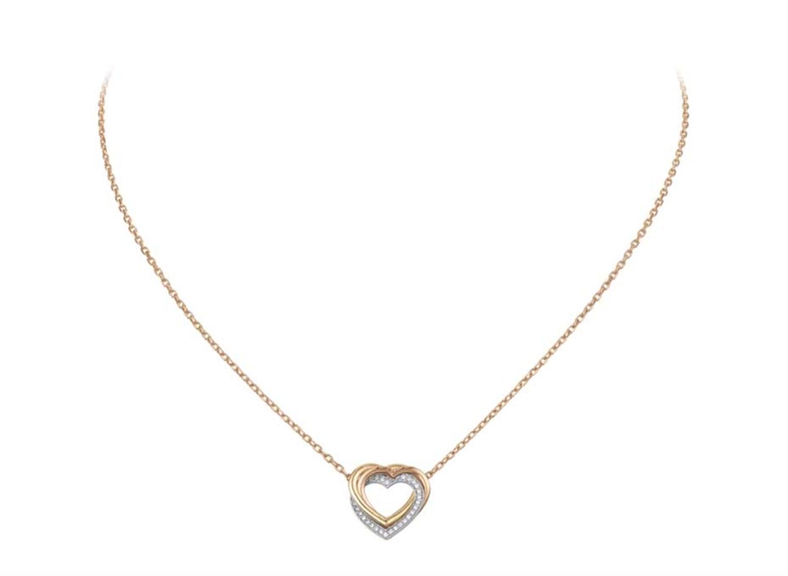 Cartier Trinity Heart pendant with three intertwined hearts in rose and yellow gold and diamond-set grey gold (£2,460).