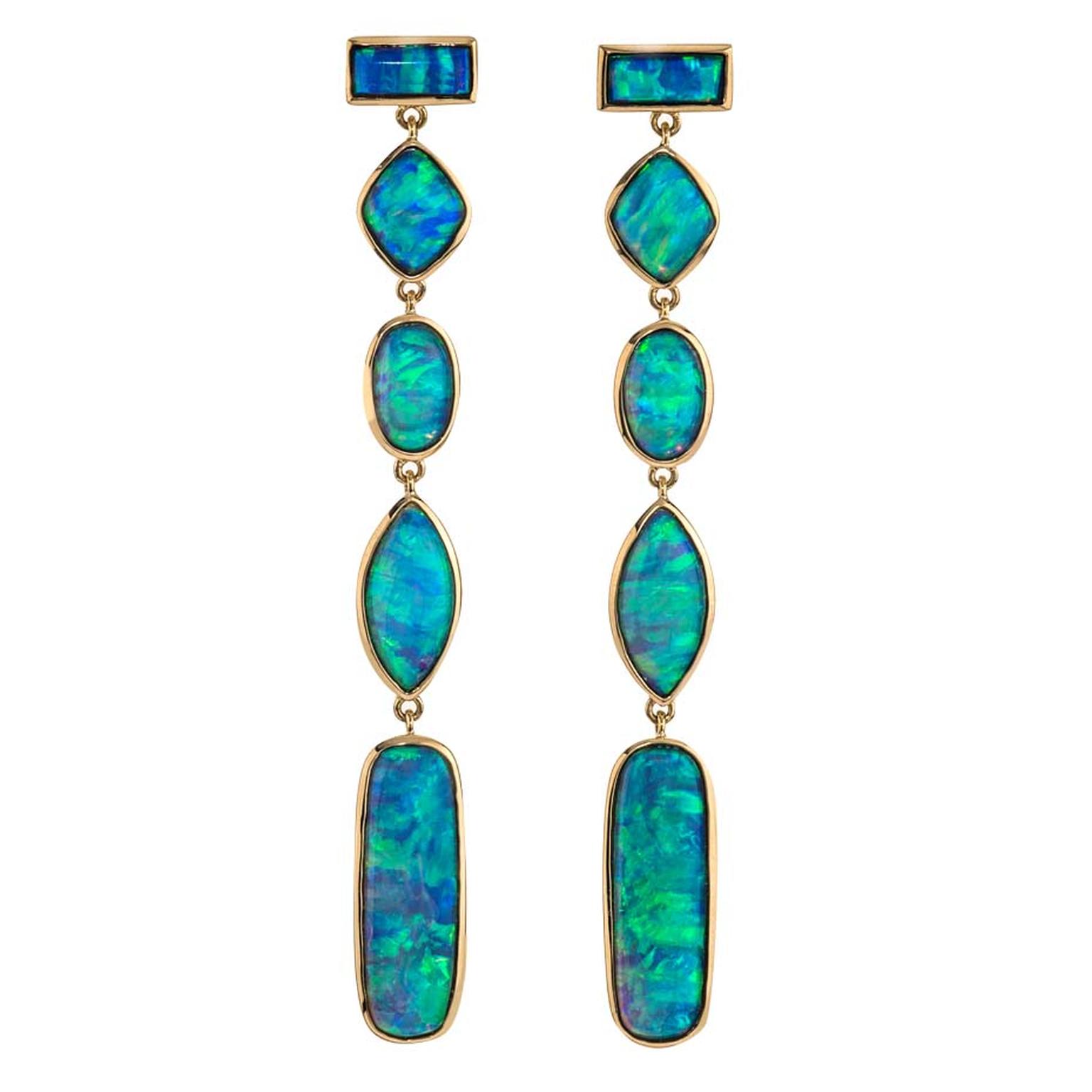 Katherine Jetter Australian opal earrings in yellow gold.