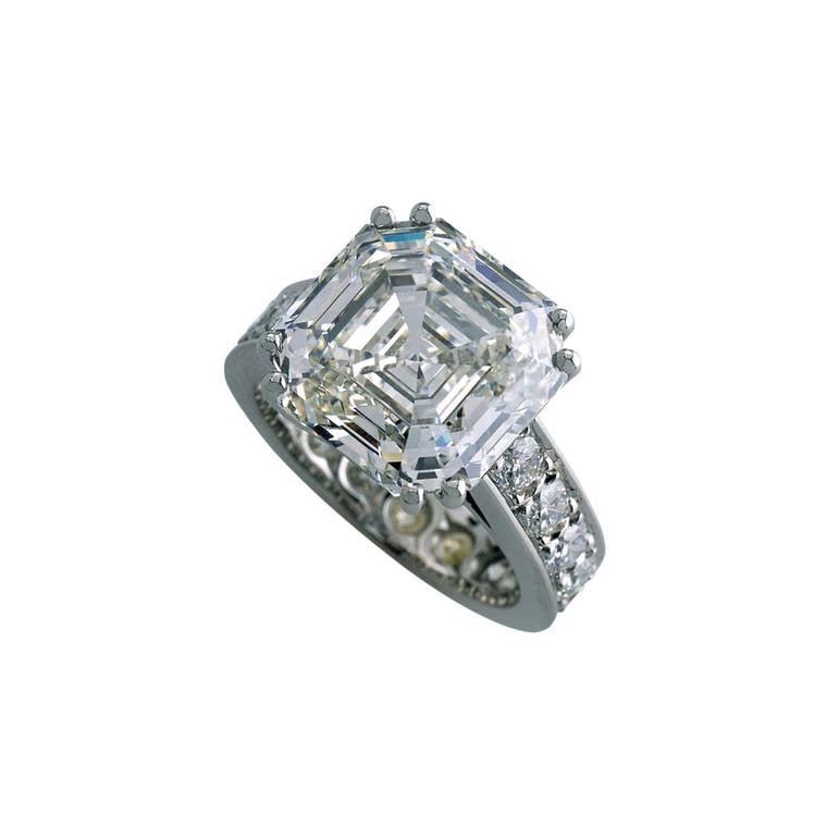 Royal Asscher cut diamond engagement ring in white gold. Also available in platinum and yellow gold.