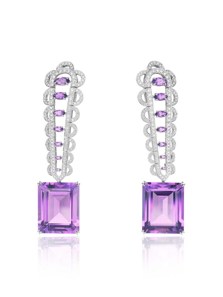 Chopard diamond and amethyst high jewellery earrings from the 2015 Red Carpet collection.