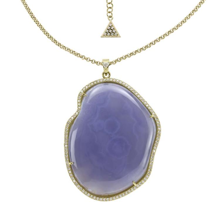 Misahara Adriana blue chalcedony necklace in gold and diamonds, from the Adriatic collection.