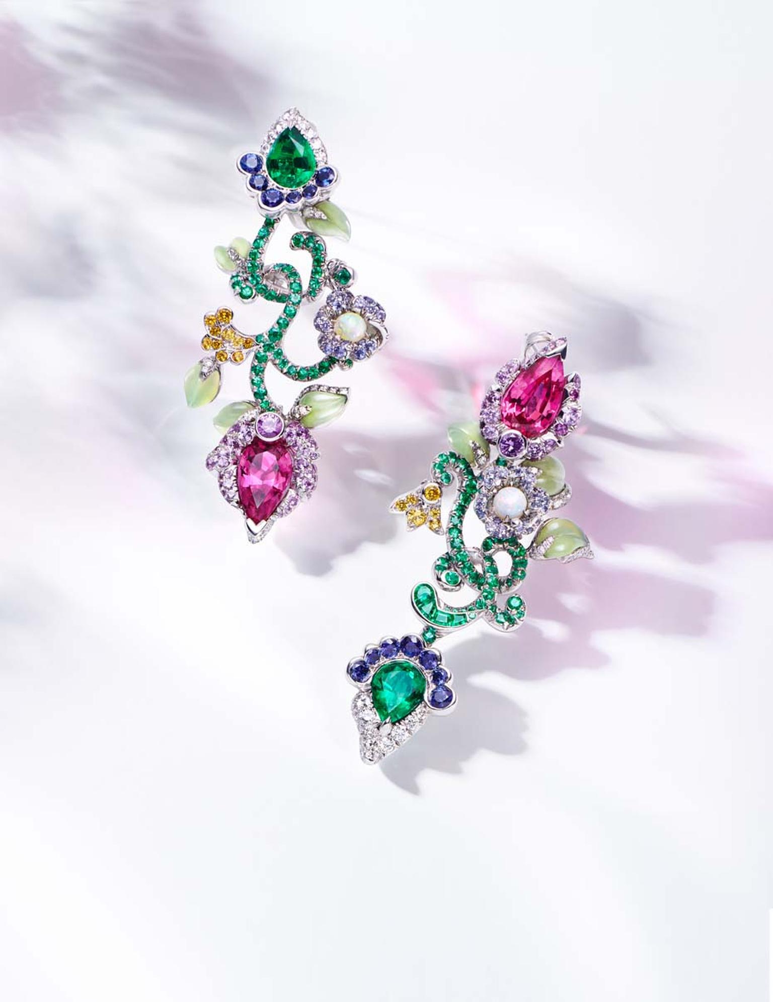 The fresh feel of spring is perfectly captured in these Fabergé earrings from the new Secret Garden high jewelry collection.