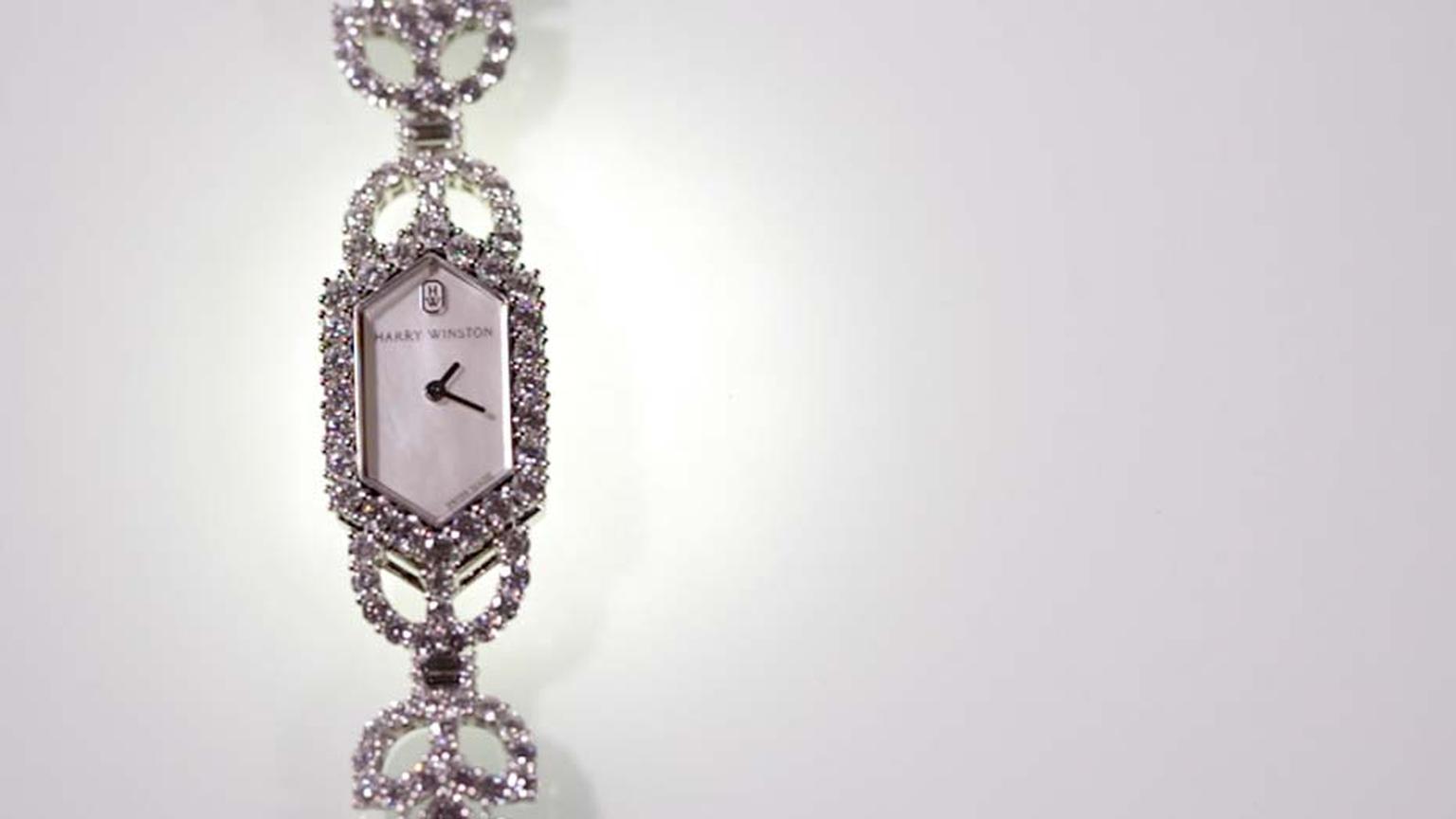 Harry Winston’s Art Deco diamond watch pays homage to the Roaring 20s, with a platinum bracelet set with 246 large brilliant-cut diamonds, alongside seven baguette-cut diamonds.