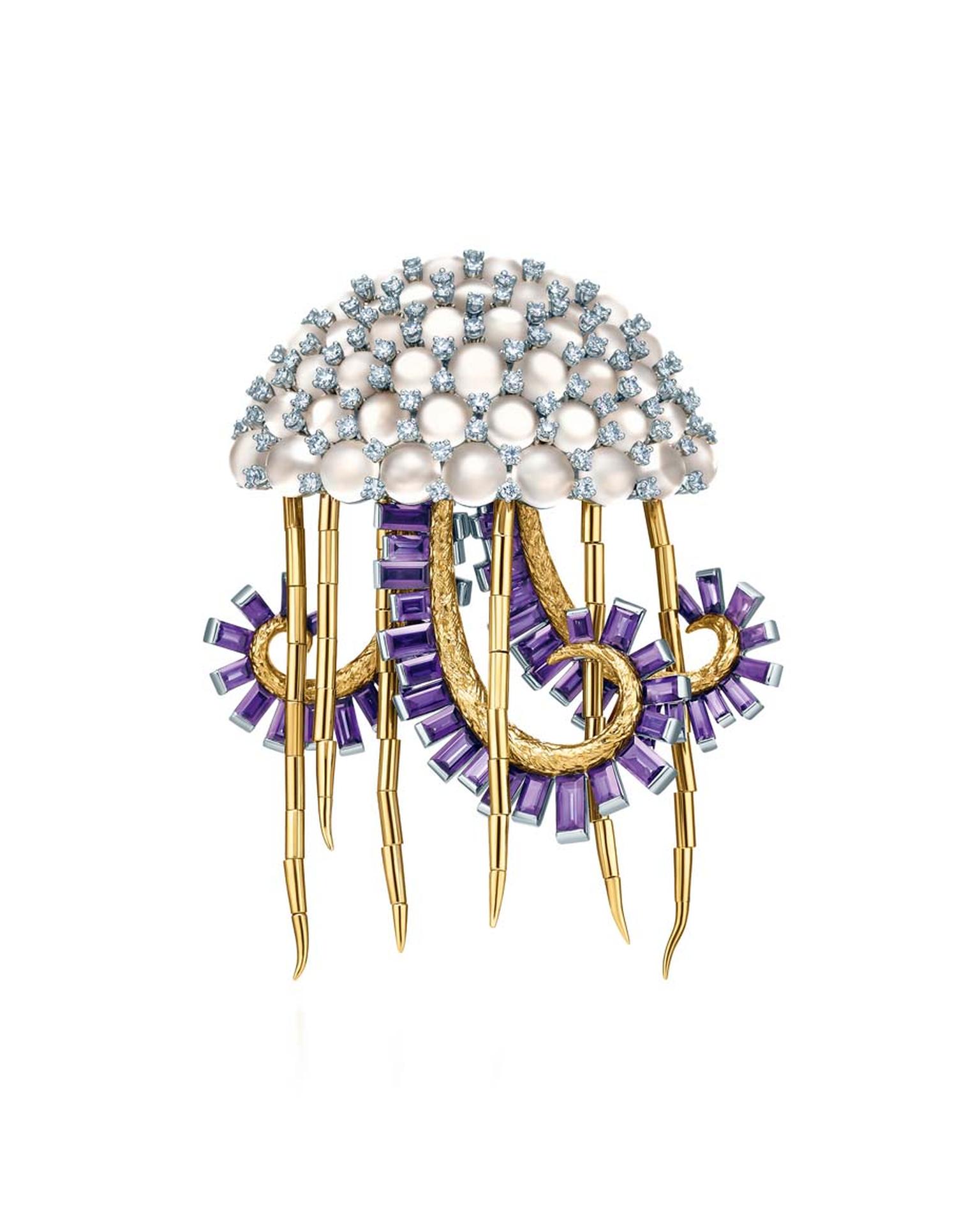 Jean Schlumberger Meduse clip with moonstones, sapphires and diamonds, from the 1998-1999 Tiffany Blue Book collection.