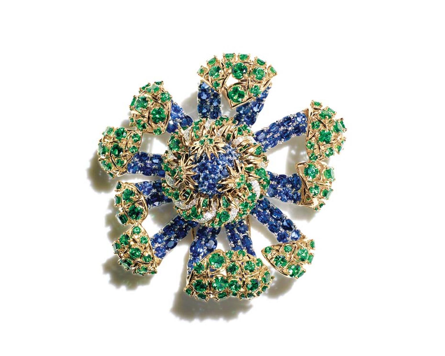 Jean Schlumberger for Tiffany sea anemone clip with sapphires, tsavorites and diamonds in gold and platinum, from the new Blue Book collection.