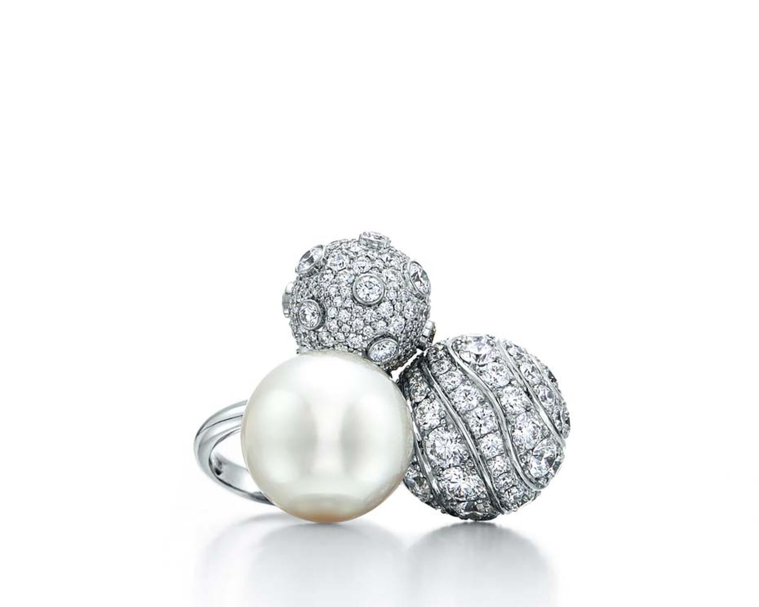 Cultured South Sea pearl and diamond ring from the Tiffany & Co. 2015 Blue Book collection.