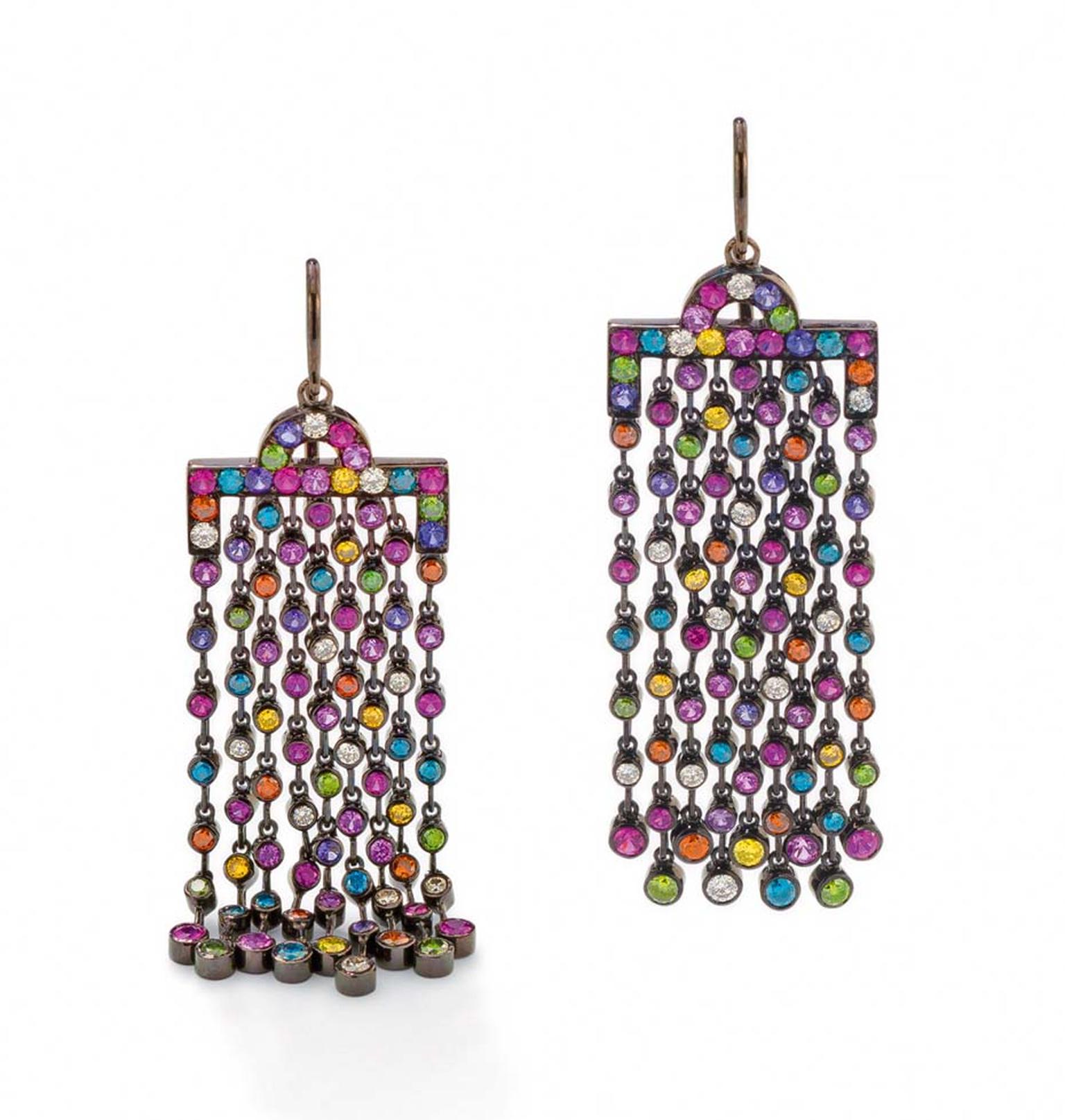 Solange Azagury-Partridge Chromatic chandelier earrings with fringes of candy-bright gems that drape down the neck - part of the Solange-curated Paddle8 auction, which runs from 5-19 May. Estimate: £12,000-£15,000. To bid now, follow the link in the artic