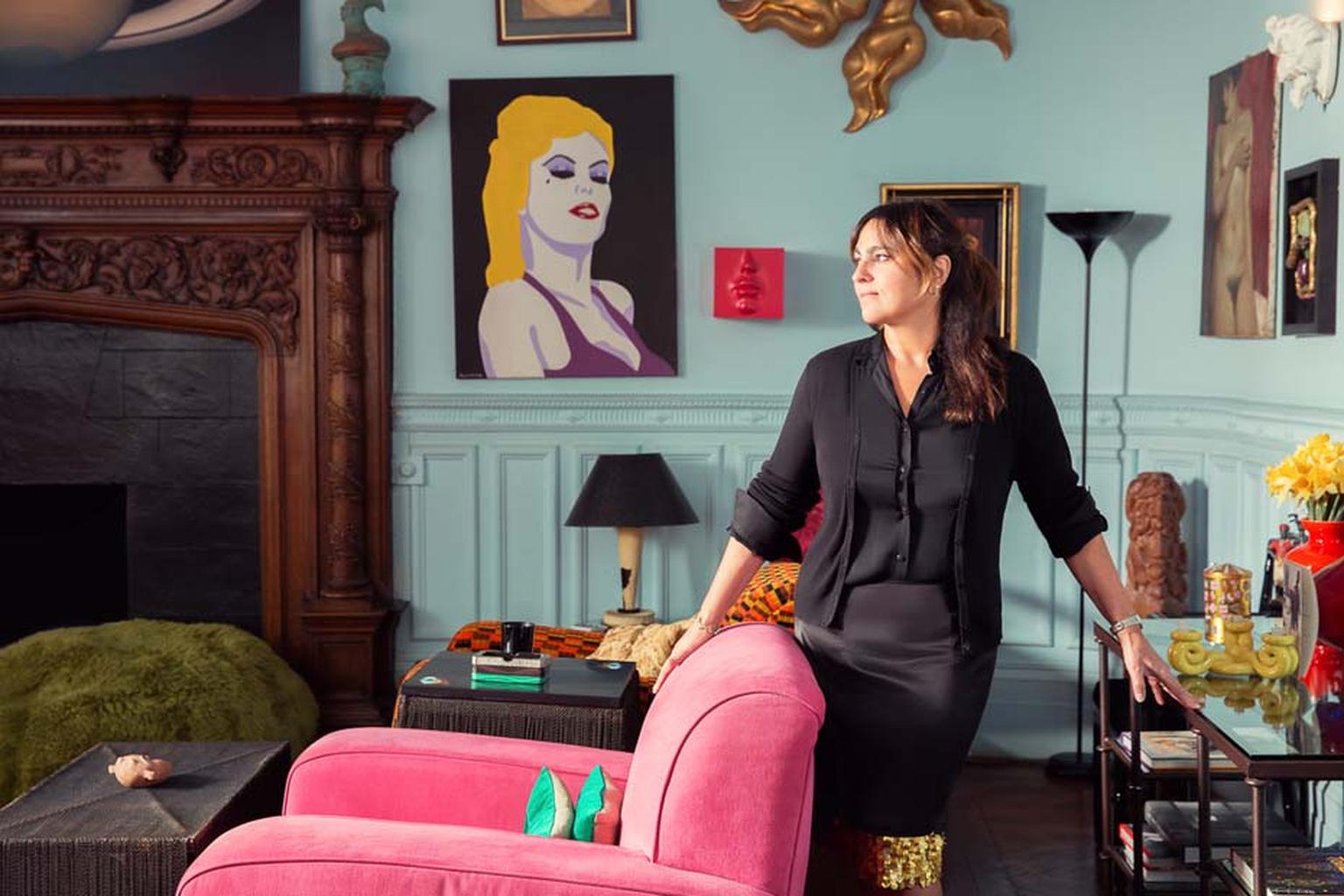 British designer Solange Azagury-Partridge, pictured at her impressive Mayfair townhouse. One of Britain's most exciting and original jewellers, she is curating an online auction of art, jewellery and design for Paddle8 from 5-19 May 2015.