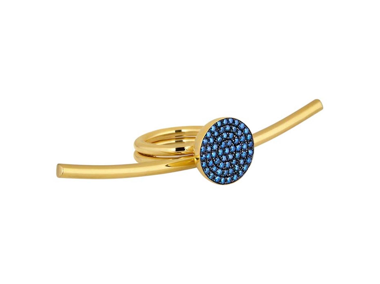 Elena Votsi Cyclos sapphire and gold Bar ring.