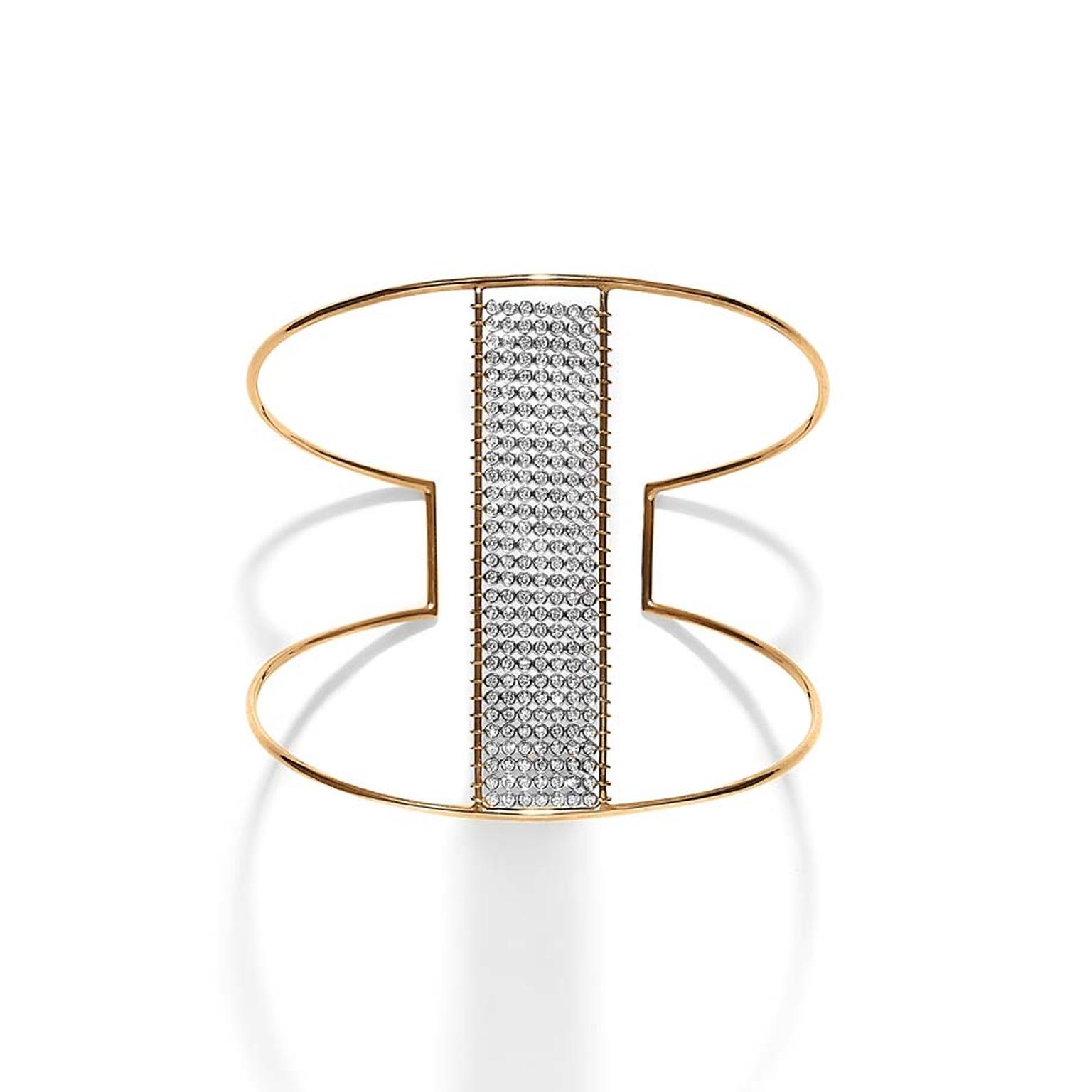 Yannis Sergakis Charnières cuff in rose and black gold with brilliant-cut diamonds.