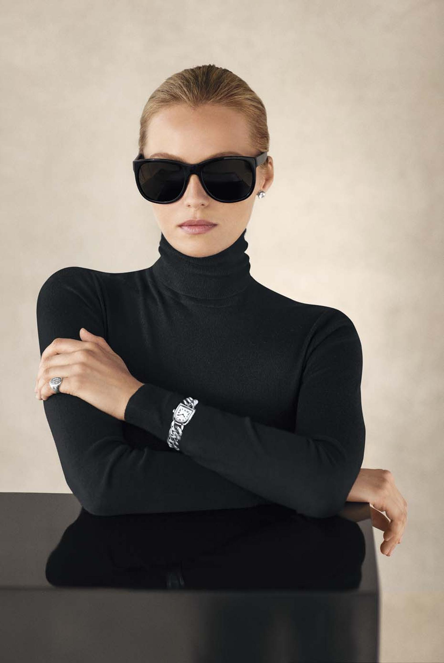 Model wearing Ralph Lauren Stirrup Petite-Link watch