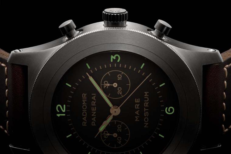 Panerai Mare Nostrum watch was re-edited this year. Unlike the original watch which was made from steel, this huge 53mm chronograph comes in a lightweight titanium case. The Mare Nostrum is a limited edition of 300 pieces.