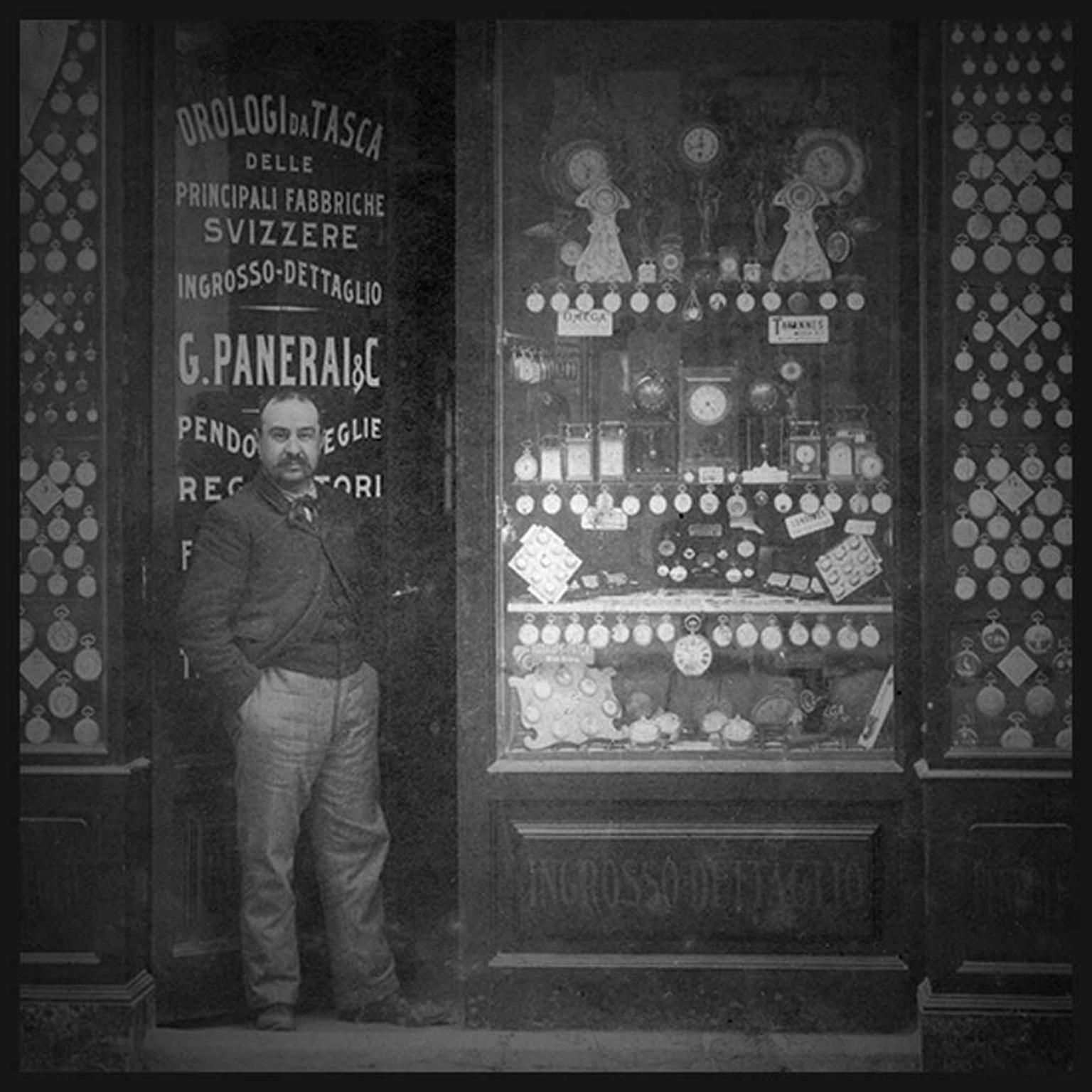 Giovanni Panerai outside his Orologeria or watch shop on the Ponte alle Grazie bridge in Florence.