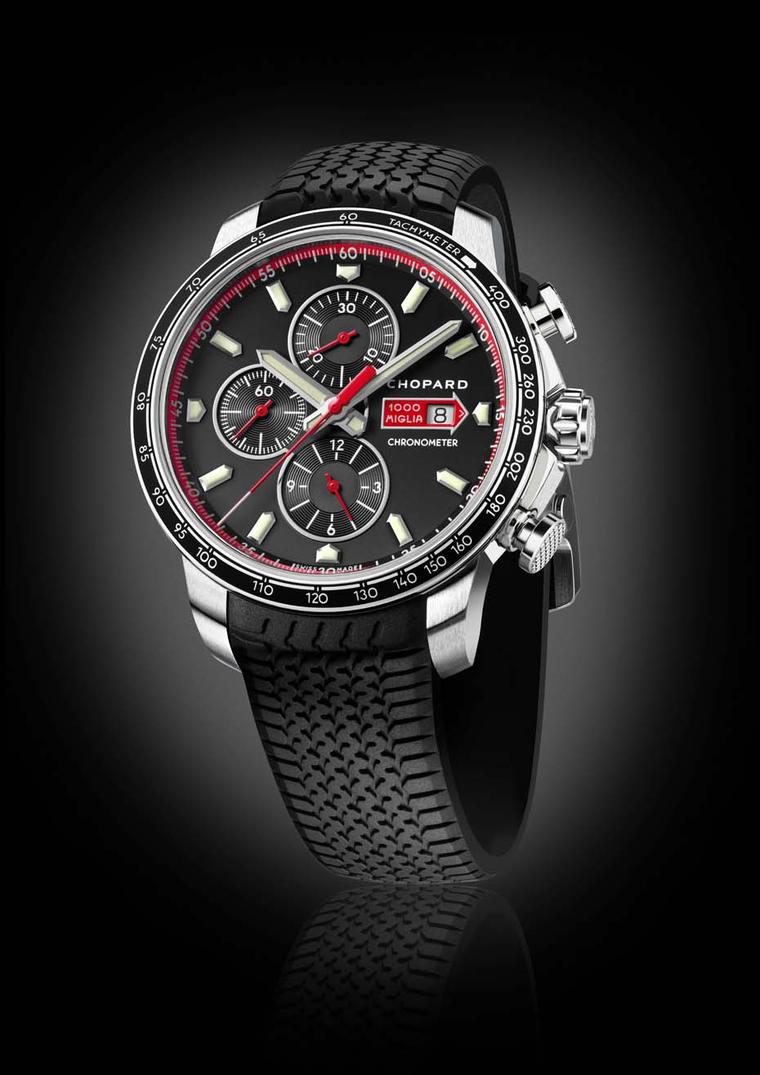 The new Chopard Mille Miglia GTS Chronograph celebrates the brand's role as official timekeeper of the Mille Miglia classic car race, which takes place every year from Brescia to Rome and back.
