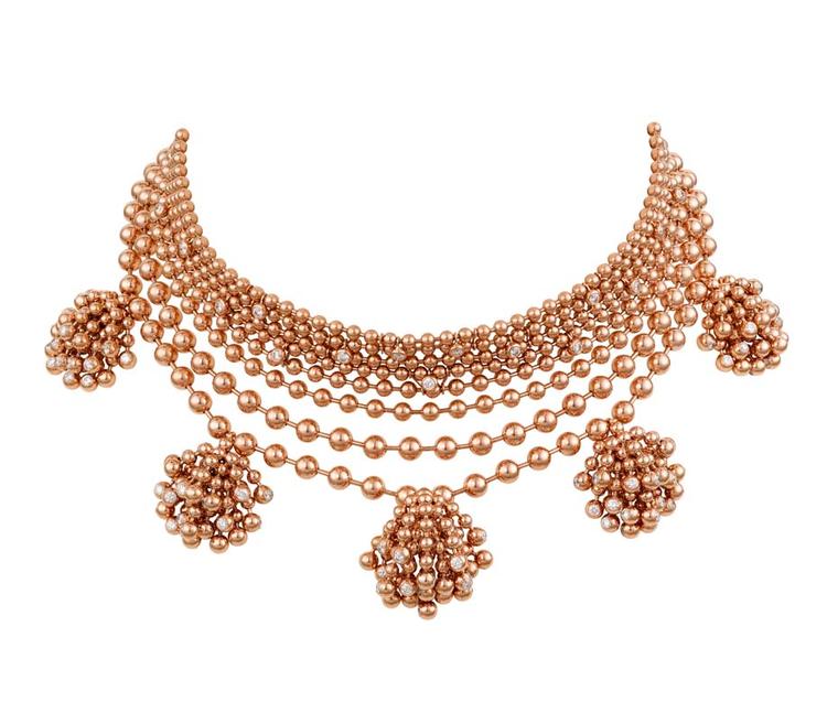 The Cartier rose gold and diamond Paris Nouvelle Vague necklace worn by Rihanna to the 2015 Met Gala in New York.