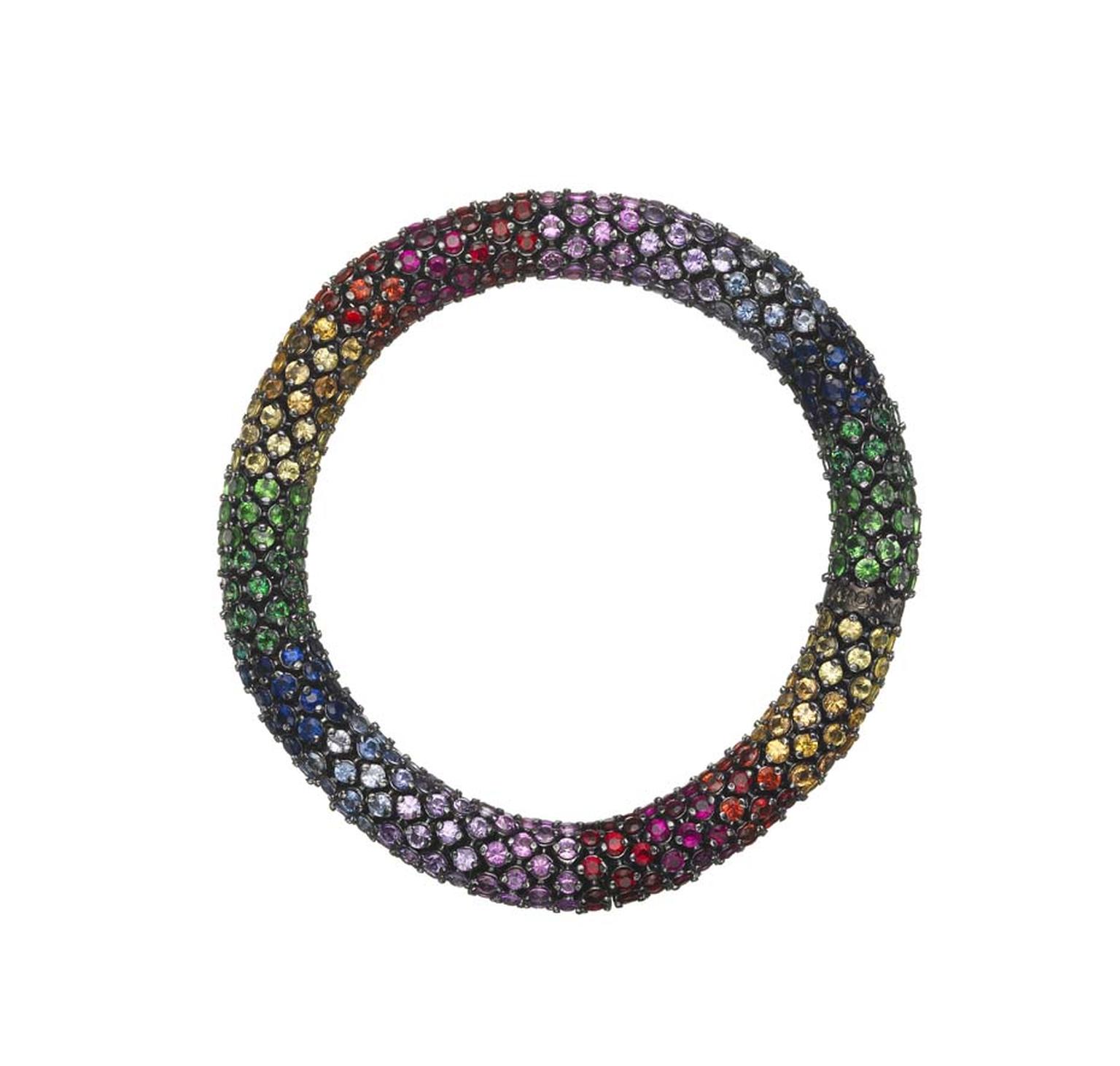 Carolina Bucci multi-coloured gemstone bracelet, including blue sapphires.