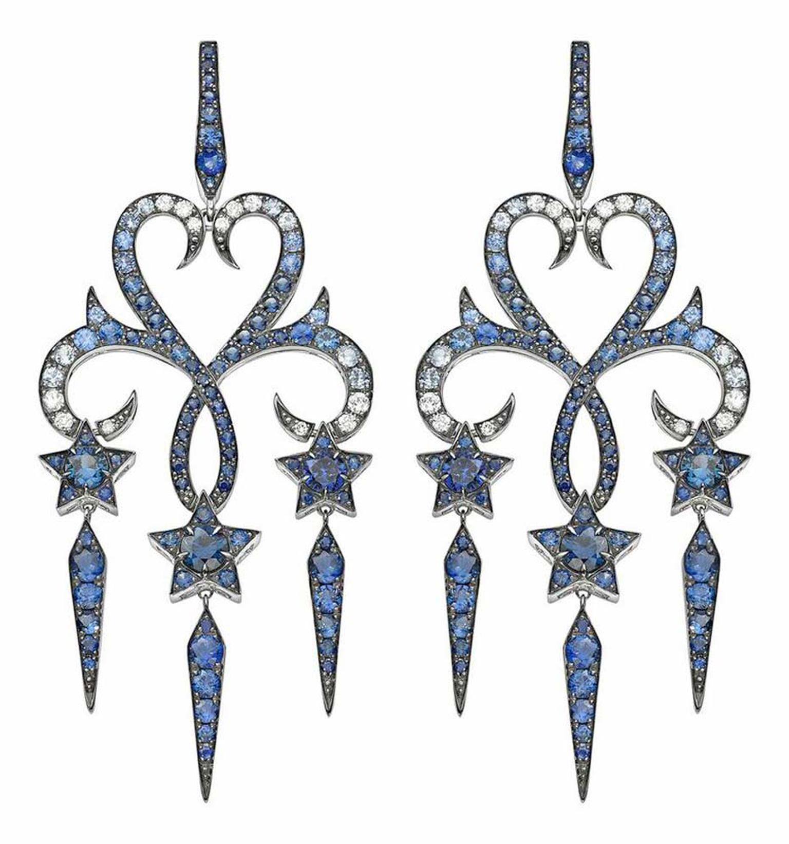 Stephen Webster Belle Epoque high jewellery earrings featuring blue sapphires.