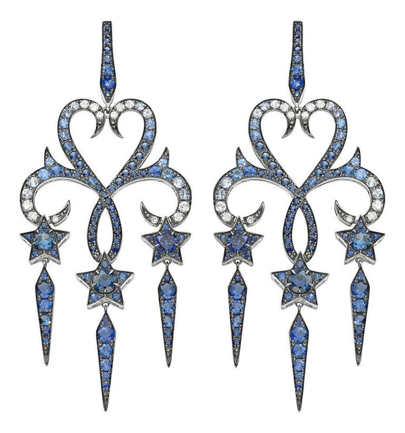 Stephen Webster Belle Epoque high jewellery earrings featuring blue sapphires.