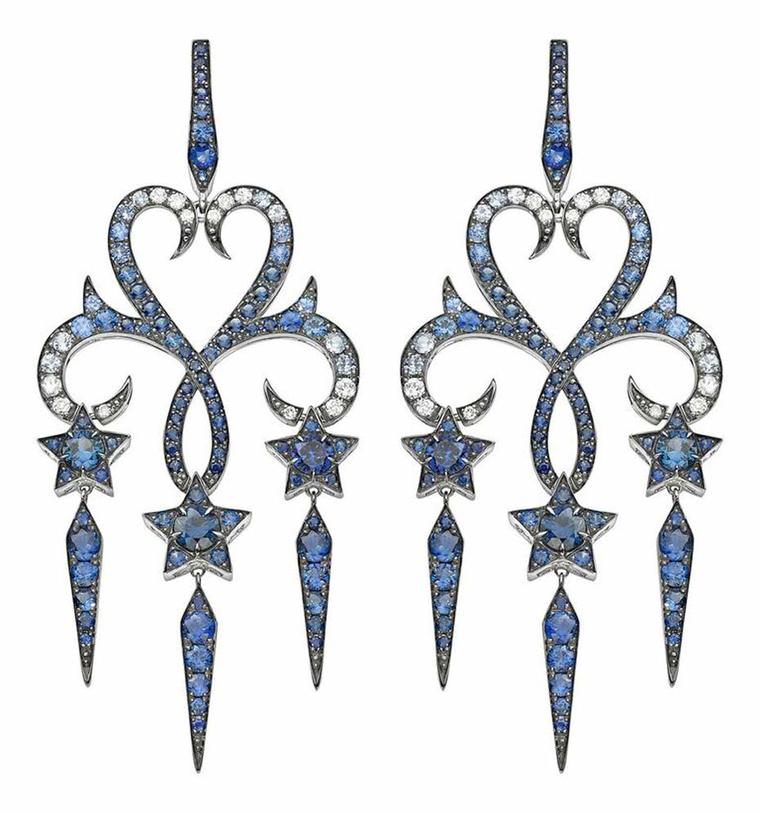 Stephen Webster Belle Epoque high jewellery earrings featuring blue sapphires.
