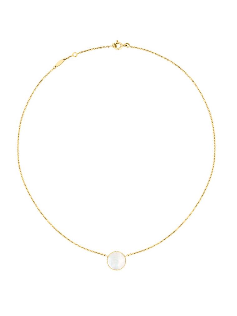 The reverse of the feature medallion in the new Dior Rose Des Vents collection, perfectly shows off the mother of pearl gemstone.