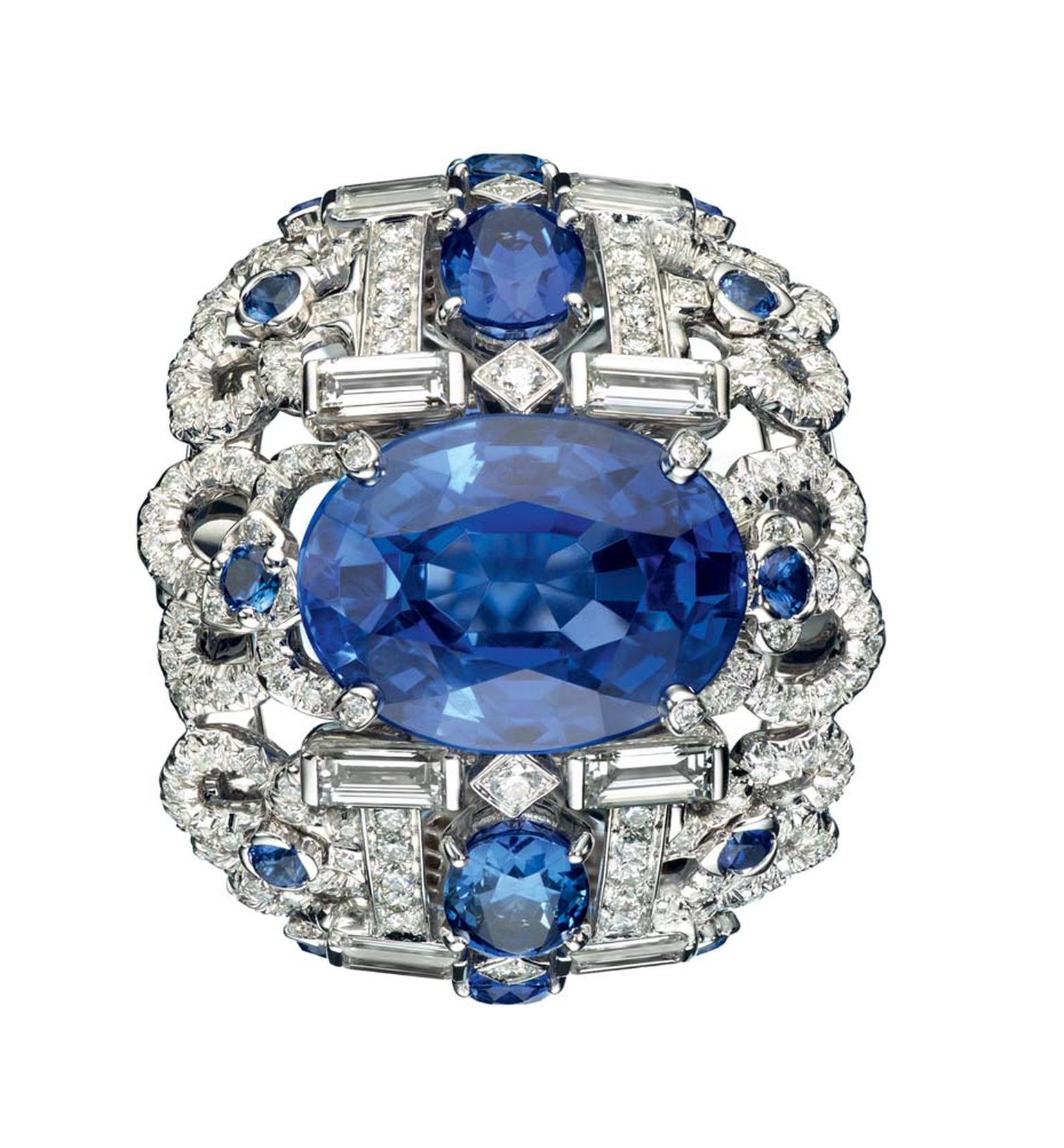 A 9.85ct oval-cut sapphire set in 18ct white gold, from Chaumet's Hortensia collection.