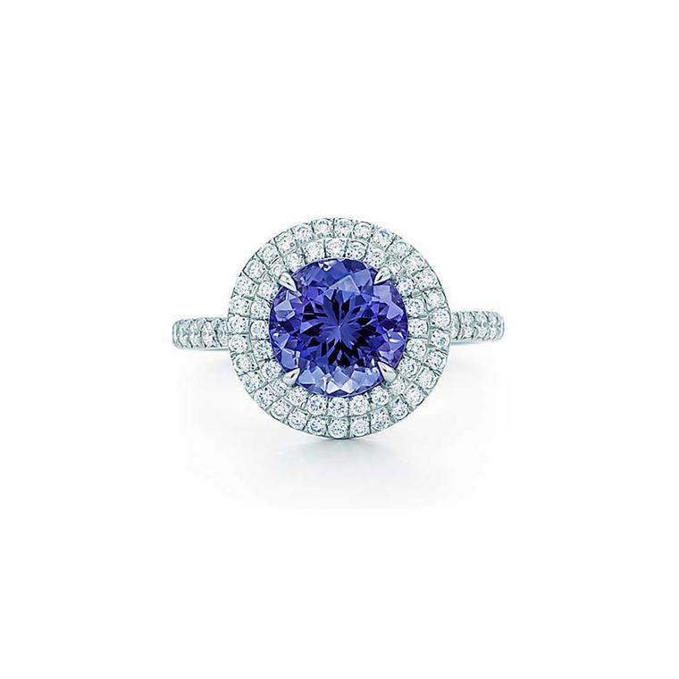 Tiffany Soleste tanzanite ring in platinum, set with a 1.25ct tanzanite and a double row of round brilliant diamonds (£6,175).