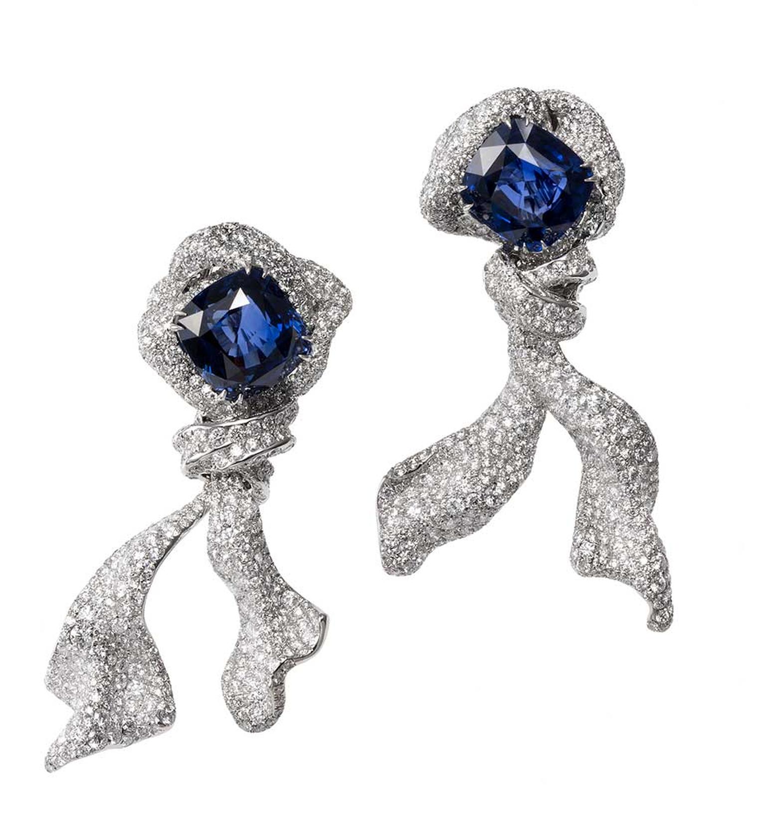 Cindy Chao Ribbon sapphire and diamond earrings