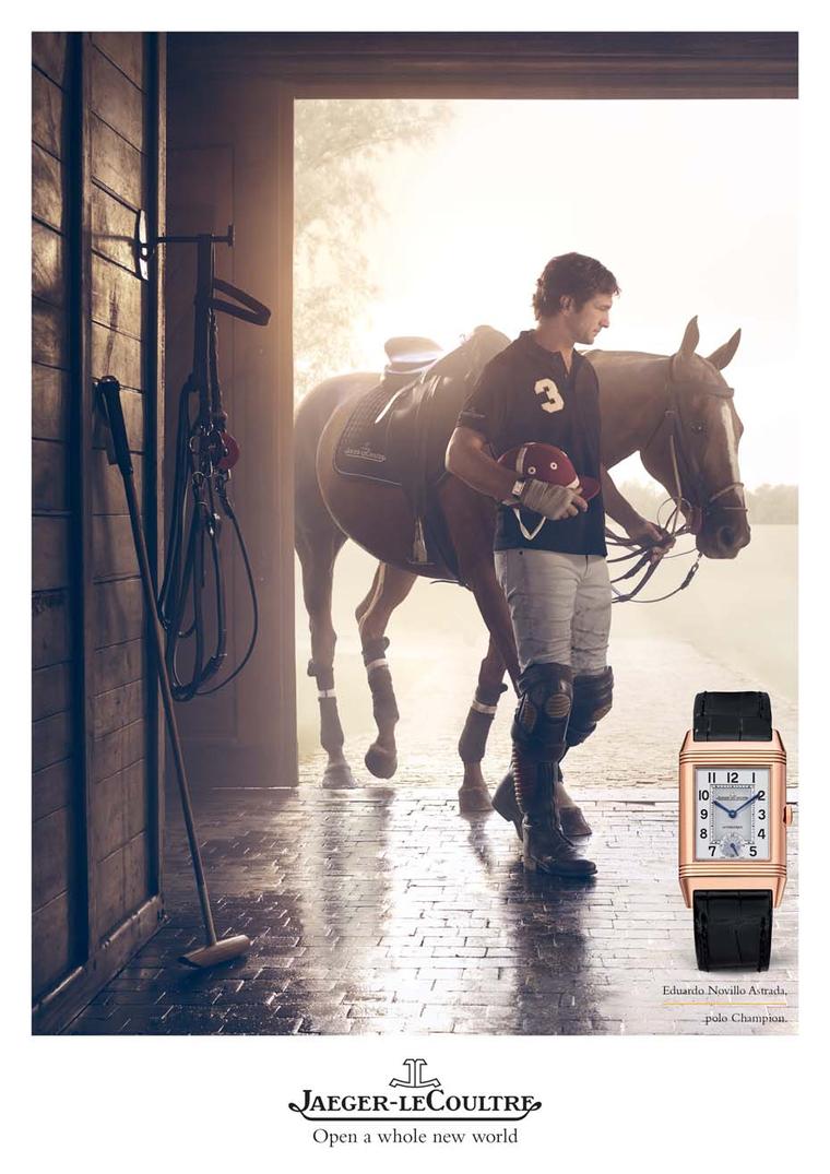 Moments in time are captured on camera in the new Jaeger-LeCoultre advertising campaign, including Argentinian Polo player Eduardo Novillo Astrada leading his horse back into the stables following a match.