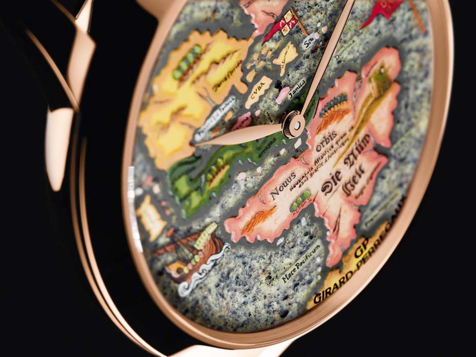 All the Girard-Perregaux Chambers of Wonders rose gold watches are housed in an elegant Girard-Perregaux 1966 40mm case, which frames the beauty of the dial without deflecting attention from the exquisitely crafted maps.