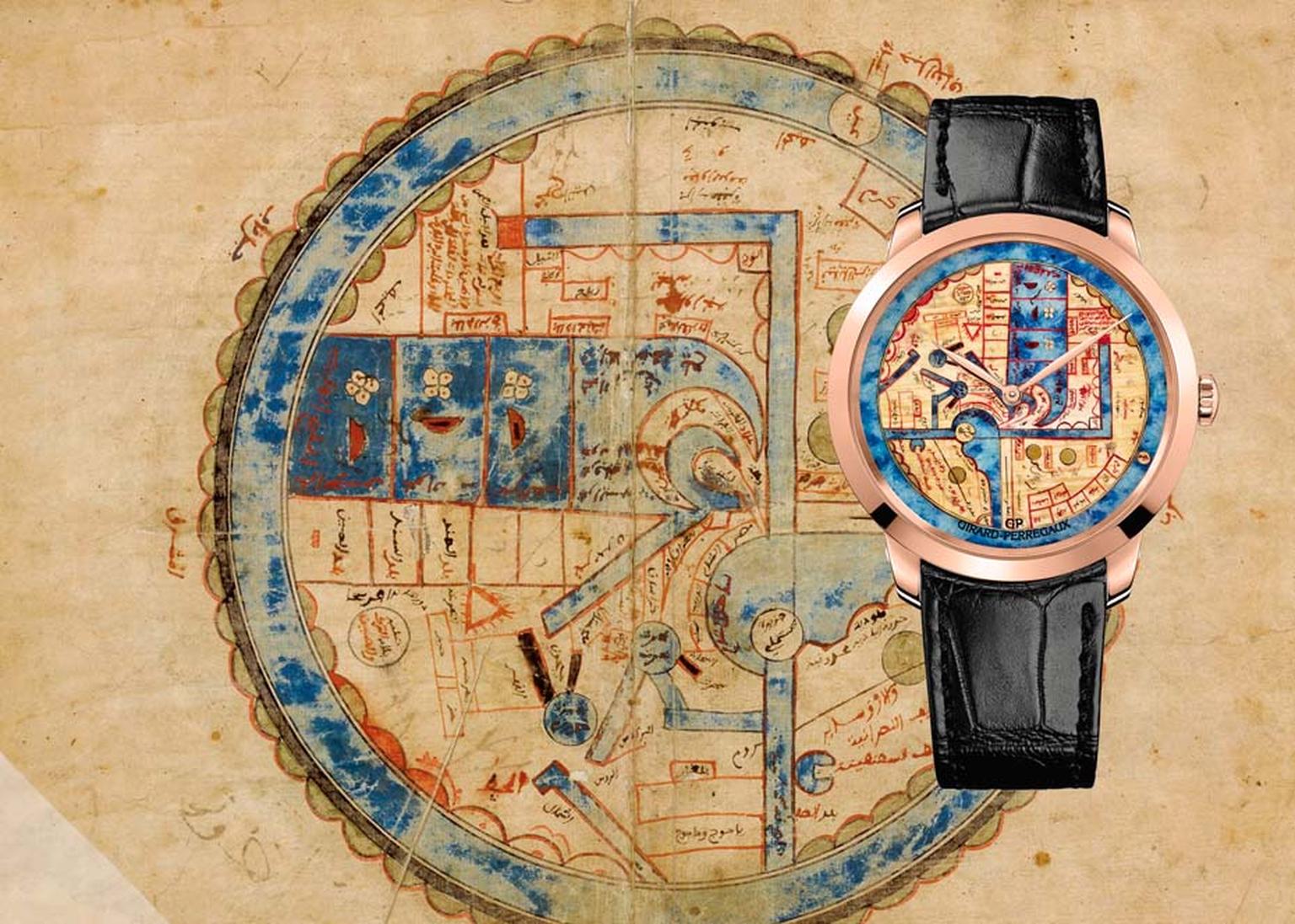 The Pearl of Wonders watch, one of the three new watches in Girard-Perregaux's new Chambers of Wonders collection, is drawn from the cartographic work of the 15th century historian Ibn al-Wardi.