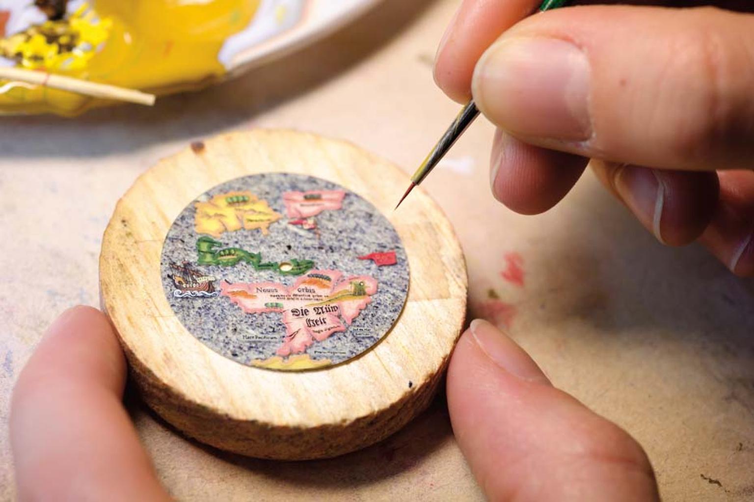 The most colourful dial in The Chambers of Wonders collection, the New World watch was made with micro-mosaic stones and then turned over to an expert in miniature painting.