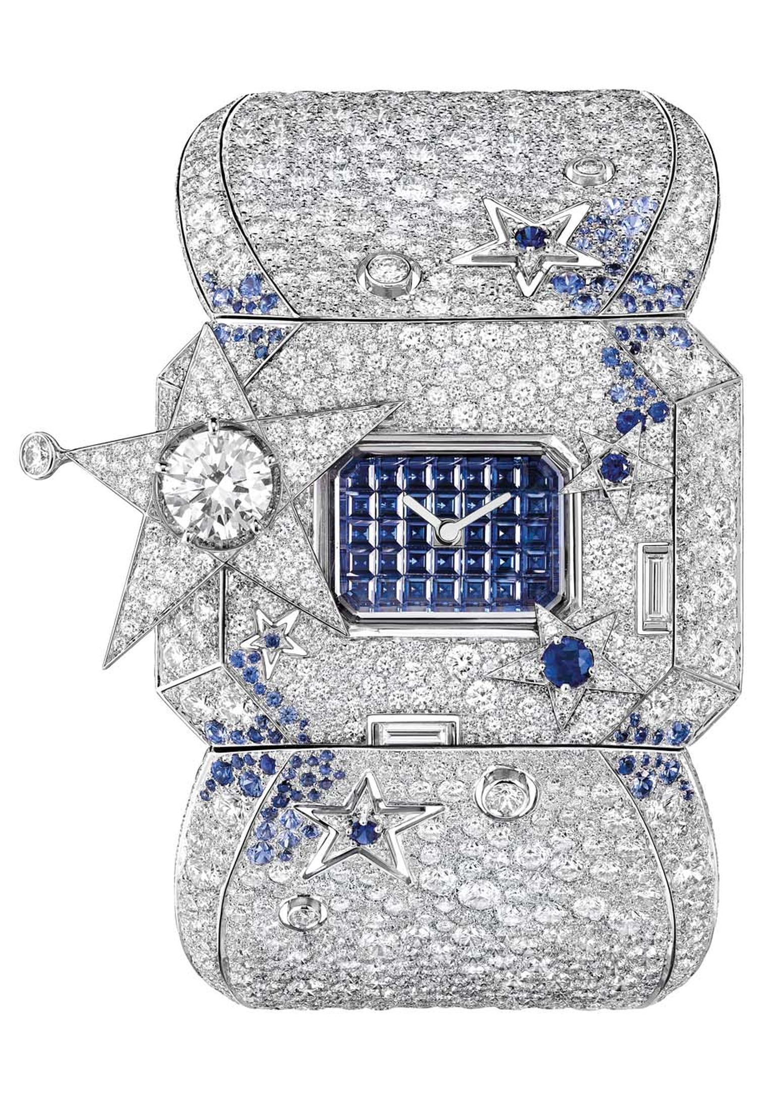 The Chanel Les Éternelles de Chanel Comète Secret watch is like wearing the Milky Way on your wrist with its profusion of diamonds and sapphires.